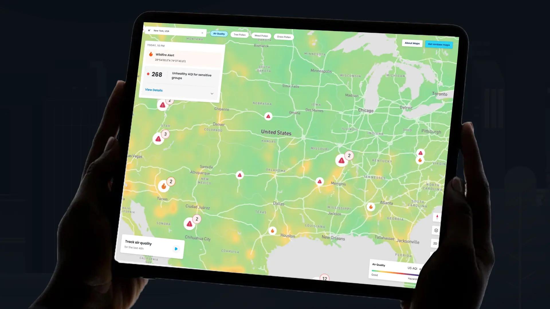 Track air quality and pollen with climate maps